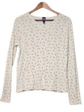 Vintage Gap Floral Waffle Knit Long Sleeve Top Size Large Cottagecore Thermal